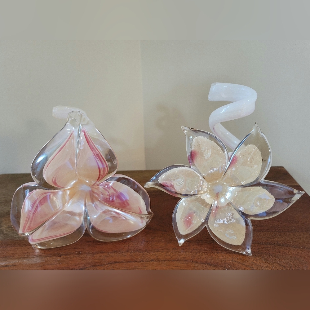 Murano Glass Lilly Flowers With Spiral Stem Italian Handmade